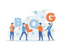 Blog Creation concept, Blog Creative Content Production Work flow Process. Media Blogging Development, Promotion and Online Entertainment. flat vector modern illustration