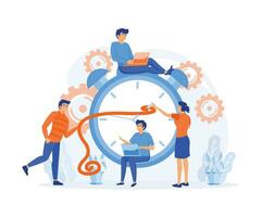 Time Management Discipline. active group of people doing their daily routine productively to reach goal. flat vector modern illustration