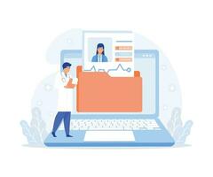 Electronic health record and online medical services, Patients having online consultations with medical specialists, flat vector modern illustration