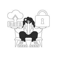 A cartoon man sitting on a chair with a laptop and a cloud vector