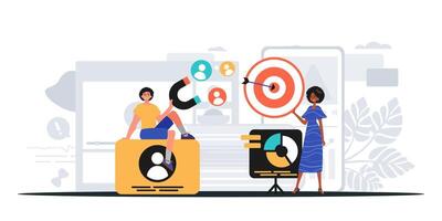 People are standing around a table with a target on it vector