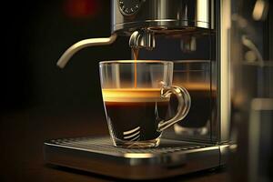 A professional coffee machine preparing an espresso coffee in a glass cup,  AI Generative photo