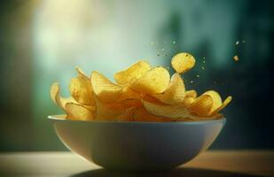 Potato chips bowl food. Generate Ai photo