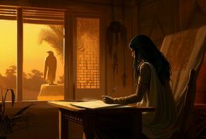 Thoth god writing at sunset. Generate Ai photo