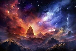 concept of nebula with galaxies in deep space cosmos discovery outer space and stars, AI Generative photo