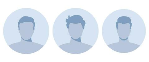 Man empty avatars set. Default photo placeholder for social networks, resumes, forums and dating sites. Male and female no photo images for unfilled user profile. Vector illustration.