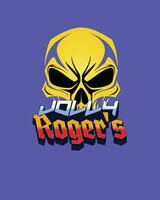 alegre Roger amarillo cráneo en un púrpura antecedentes vector