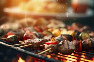 BBQ food party summer grilling meat in the afternoon of weekend happy party. AI Generative photo