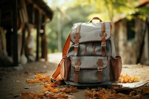 Backpack, hat, and map signify the start of a well planned holiday AI Generated photo