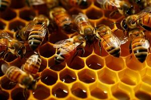 Beehives intricate honeycomb revealed, buzzing with life, a masterpiece of nature AI Generated photo