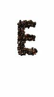geanimeerd koffie lettertype tekst met alpha kanaal de karakter e video