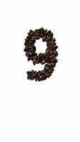 Animated Coffee typeface text with alpha channel the character 9 video