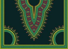 Vibrant ancient intricate neckline pattern for African dashiki shirt vector