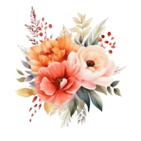 floral Casamento decoração, floral decoração para Casamento aquarela, transparente fundo, ai generativo png