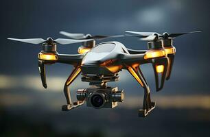 Drone quadcopter with digital camera. Generative AI photo