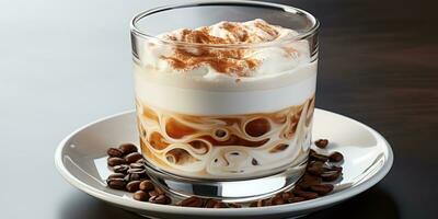 coffee in a transparent glass, a cup with milk foam photo