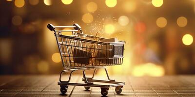 E-Commerce Shopping Cart with Multiple Products. A Sunlit Abstract Background. E-commerce concept. AI Generative photo