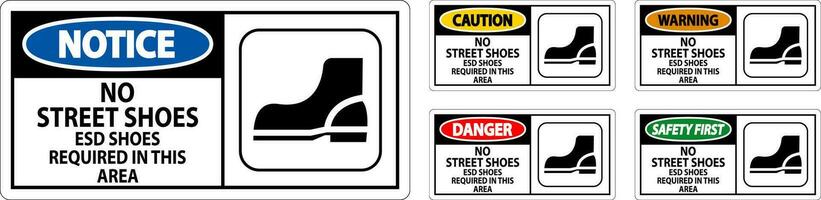 Notice Sign No Street Shoes, ESD Shoes Required In This Area vector