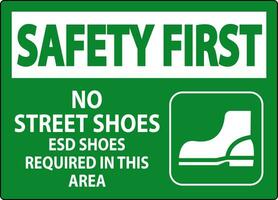 Safety First Sign No Street Shoes, ESD Shoes Required In This Area vector