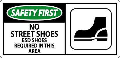 Safety First Sign No Street Shoes, ESD Shoes Required In This Area vector