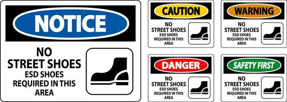 Notice Sign No Street Shoes, ESD Shoes Required In This Area vector