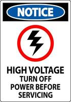 Notice Sign High Voltage - Turn Off Power Before Servicing vector