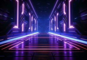 Ai Generative Neon illuminated futuristic backdrop realistic image, ultra hd, high design very detailed photo