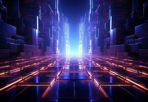 Ai Generative Neon illuminated futuristic backdrop realistic image, ultra hd, high design very detailed photo