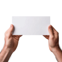 Hands Holding A White Card, Hands Holding Blank Paper Png, Blank Card With Hand, Transparent Background, AI Generative png