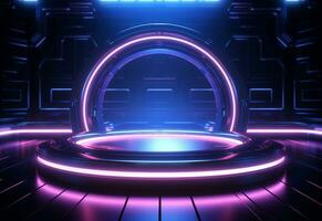 Ai Generative Neon illuminated futuristic backdrop realistic image, ultra hd, high design very detailed photo