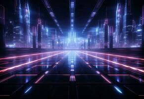 Ai Generative Neon illuminated futuristic backdrop realistic image, ultra hd, high design very detailed photo
