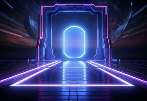 Ai Generative Neon illuminated futuristic backdrop realistic image, ultra hd, high design very detailed photo