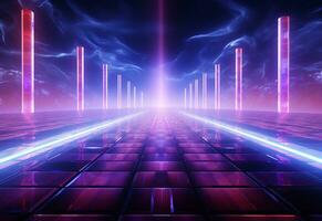 Ai Generative Neon illuminated futuristic backdrop realistic image, ultra hd, high design very detailed photo