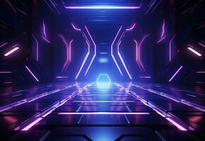 Ai Generative Neon illuminated futuristic backdrop realistic image, ultra hd, high design very detailed photo