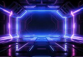 Ai Generative Neon illuminated futuristic backdrop realistic image, ultra hd, high design very detailed photo
