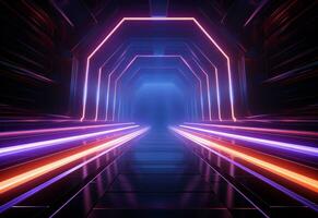 Ai Generative Neon illuminated futuristic backdrop realistic image, ultra hd, high design very detailed photo