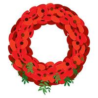 A traditional wreath of red flowers for Remembrance Day ,also known as Poppy Day, in memory of military personnel who died in the line of duty. Vector, flat style. vector