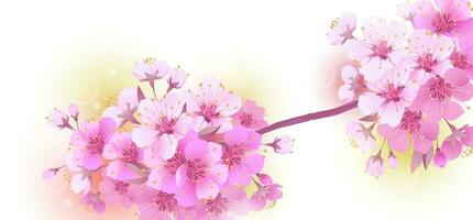 Sakura is a symbol of love on a white background. Blooming branch of Japanese cherry. Design for any purpose. Realistic illustration. A romantic concept for a mother's day gift. Retro style. vector