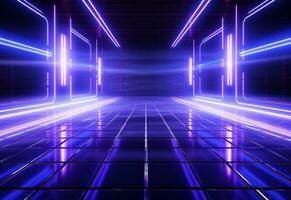 Ai Generative Neon illuminated futuristic backdrop realistic image, ultra hd, high design very detailed photo