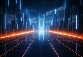 Ai Generative Neon illuminated futuristic backdrop realistic image, ultra hd, high design very detailed photo