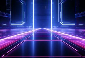 Ai Generative Neon illuminated futuristic backdrop realistic image, ultra hd, high design very detailed photo
