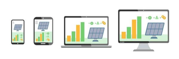 informático con pv célula paneles en diferente monitores vector