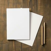 Blank White Paper Sheet on wooden table background. Generative AI photo