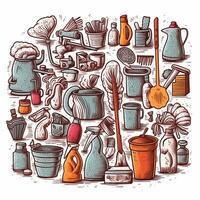 cleaning supplies doodle isolated illustration photo