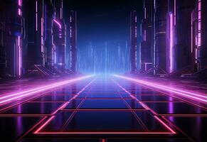 Ai Generative Neon illuminated futuristic backdrop realistic image, ultra hd, high design very detailed photo