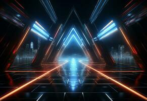 Ai Generative Neon illuminated futuristic backdrop realistic image, ultra hd, high design very detailed photo