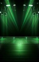 Ai generative Backdrop With Illumination Of green Spotlights For Flyers realistic image, ultra hd, high design very detailed photo