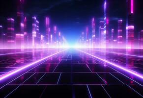Ai Generative Neon illuminated futuristic backdrop realistic image, ultra hd, high design very detailed photo
