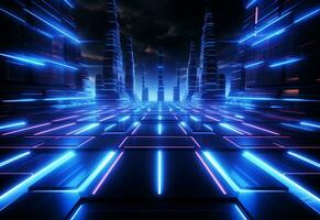 Ai Generative Neon illuminated futuristic backdrop realistic image, ultra hd, high design very detailed photo