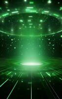 Ai generative Backdrop With Illumination Of green Spotlights For Flyers realistic image, ultra hd, high design very detailed photo